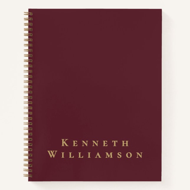 Custom Name Burgundy Gold Minimalist Stylish Men  Notebook (Front)