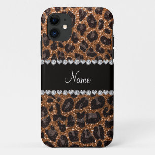 Custom name burnt gold glitter leopard print iPhone 11 case