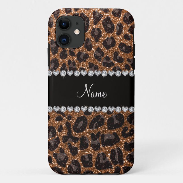 Custom name burnt gold glitter leopard print Case-Mate iPhone case (Back)