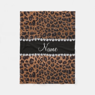 Custom name burnt gold glitter leopard print fleece blanket