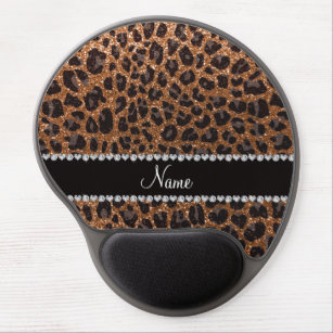 Custom name burnt gold glitter leopard print gel mouse mat