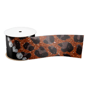 Custom name burnt orange glitter leopard print satin ribbon