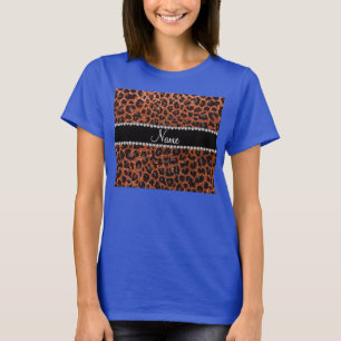 Custom name burnt orange glitter leopard print T-Shirt