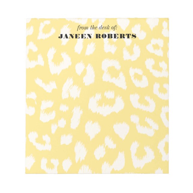 Custom Name Butter Yellow Leopard Print Notepad (Front)