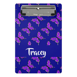 Custom name butterflies blue pattern mini clipboard