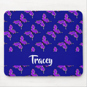 Custom name butterflies blue pattern mouse mat