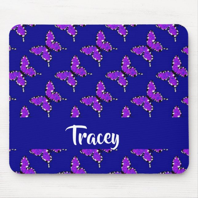 Custom name butterflies blue pattern mouse mat (Front)