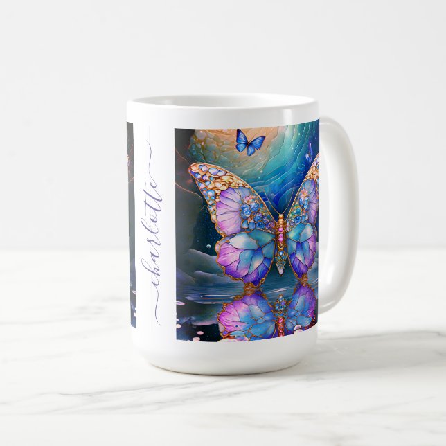 Custom Name Butterfly Blue Purple Gift for Her Coffee Mug (Front Right)