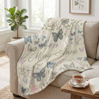 Custom Name Butterfly Floral Fleece Blanket