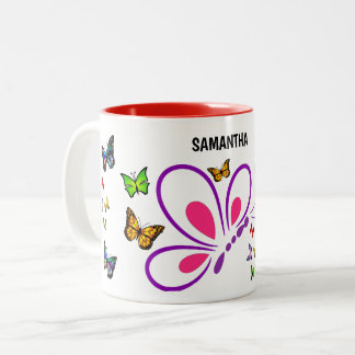 Custom Name Butterfly Mug with Colour Accent 