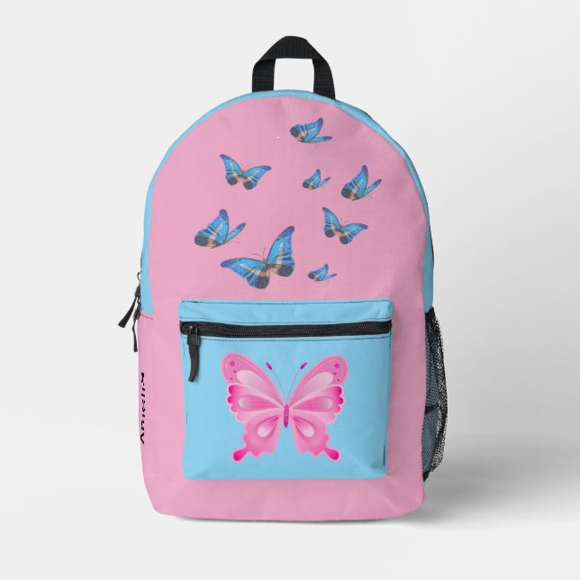  Custom Name Butterfly Printed Backpack (Front)