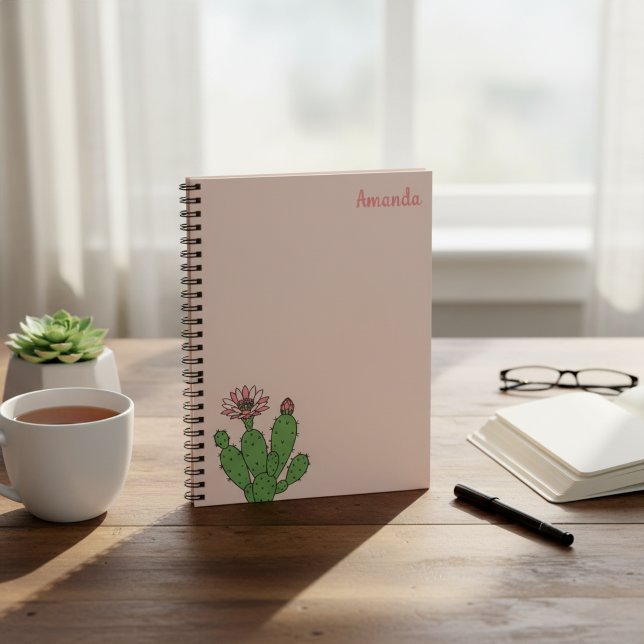 Custom Name Cactus Spiral Notebook (Personalized cactus notebook with custom name.)