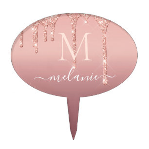 Custom Name Cake Topper Rose Gold Blush Glitter