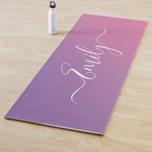 Custom Name Calligraphy Stylish Ombre Gradient  Yoga Mat