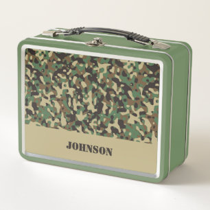 Custom name camouflage pattern metal lunch box