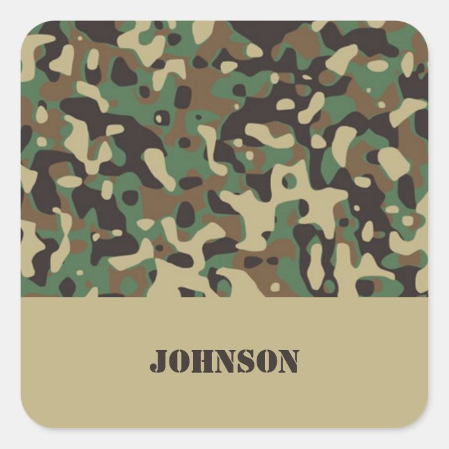 Custom name camouflage pattern square sticker (Front)