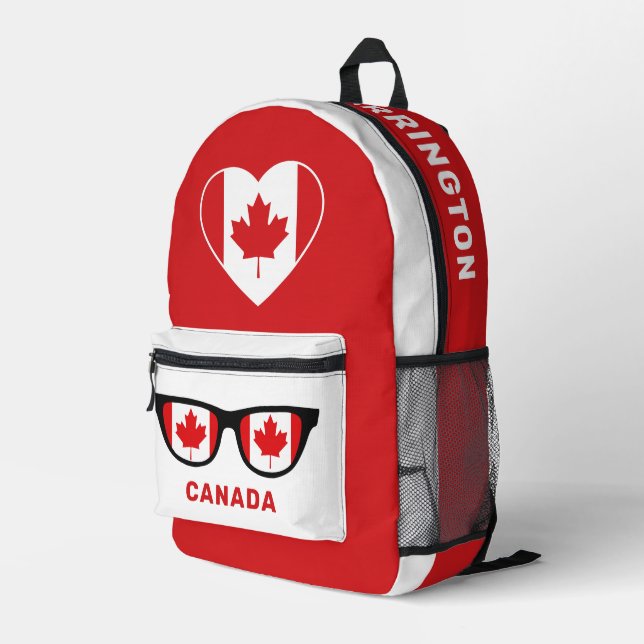 Custom Name Canada Love Printed Backpack (Back Corner Right)