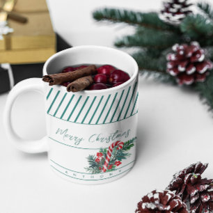 Custom Name   Candy Cane & Green Stripes Christmas Coffee Mug