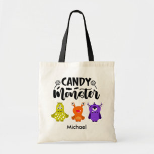 Custom Name Candy Monster Trick or Treat Tote Bag