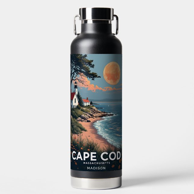 Custom Name Cape Cod Massachusetts Water Bottle (Front)