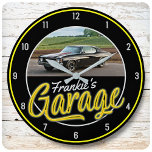 Custom NAME | CAR Photo Retro Neon Hot Rod Garage Large Clock<br><div class="desc">Custom NAME | CAR Photo Retro Neon Hot Rod Garage Large Clock - Add your personalised car photo (or any photo!) and custom text to this clock. Makes the ultimate gift for that Hot Rod,  Vintage Classic Car,  Muscle Car,  Racecar fan!</div>