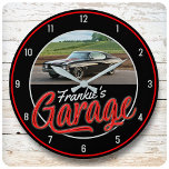 Custom NAME | CAR Photo Retro Neon Hot Rod Garage Large Clock<br><div class="desc">Custom NAME | CAR Photo Retro Neon Hot Rod Garage Large Clock - Add your personalised car photo (or any photo!) and custom text to this clock. Makes the ultimate gift for that Hot Rod,  Vintage Classic Car,  Muscle Car,  Racecar fan!</div>