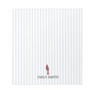 Custom Name Cardinal Bird Painting Stripe Notepad