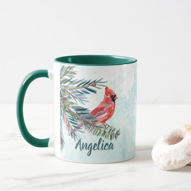 Custom Name Cardinal Gift Mug (With Donut)