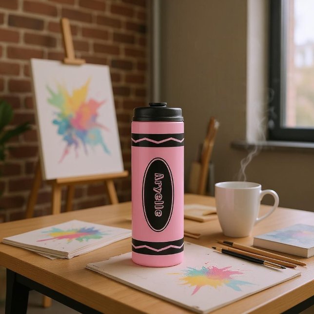 Custom Name Carnation Pink Crayon Drink Tumbler (Creator Uploaded)