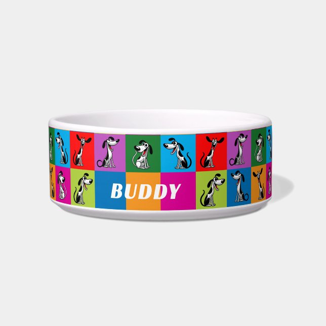 Custom name cartoon doggies bowl (Front)