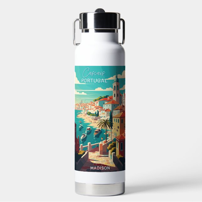 Custom Name Cascais Portugal Water Bottle (Front)