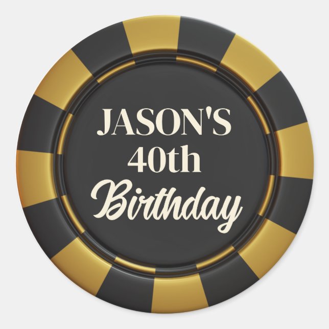 Custom Name Casino Party Decor, Gold Poker Chip Classic Round Sticker (Front)