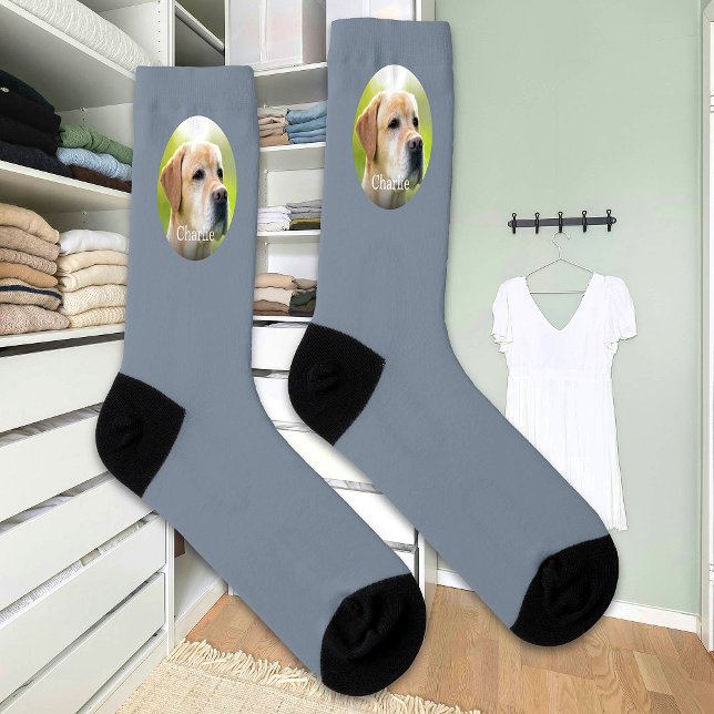 Custom Name Cat Dog Photo Modern Personalised Sock (Creator Uploaded)