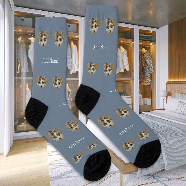 Custom Name Cat Dog Photo Modern Personalised Socks (Creator Uploaded)