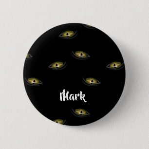 Custom name cat eyes on black 6 cm round badge