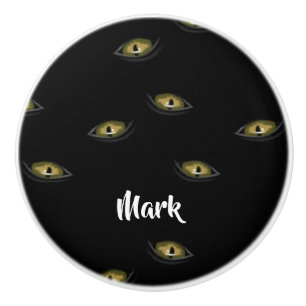 Custom name cat eyes on black ceramic knob