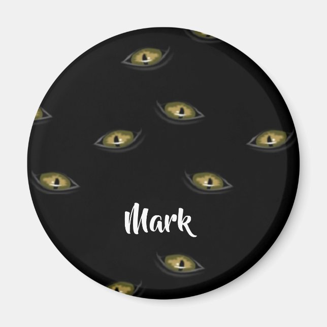 Custom name cat eyes on black magnet (Front)