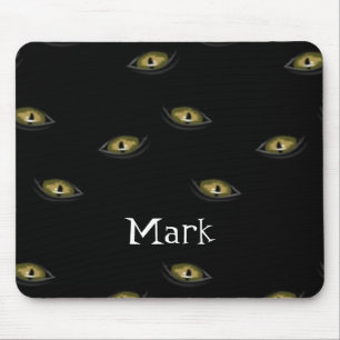 Custom name cat eyes on black mouse mat