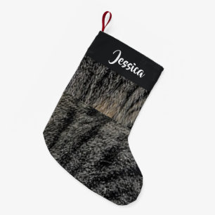 Custom name cat fur  small christmas stocking