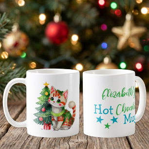 Custom name cat green blue hot chocolate coffee mug