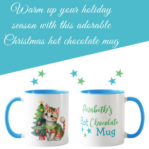 Custom name cat green blue hot chocolate  mug