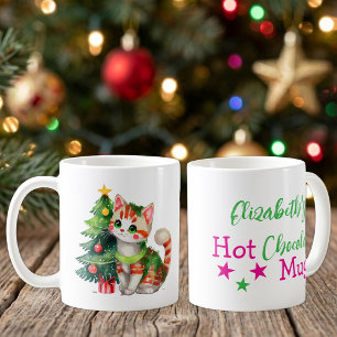 Custom name cat green pink hot chocolate coffee mug