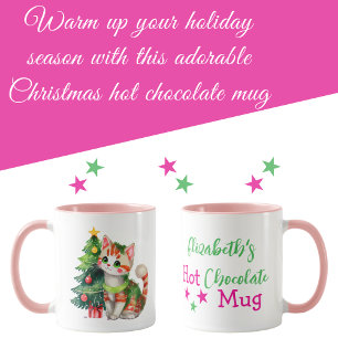 Custom name cat green pink hot chocolate  mug