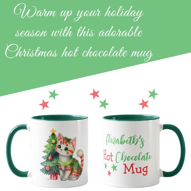 Custom name cat green red hot chocolate  mug (Creator Uploaded)
