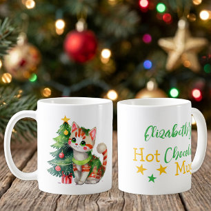Custom name cat green yellow hot chocolate coffee mug