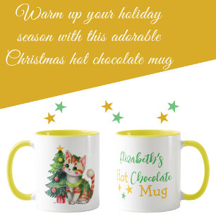Custom name cat green yellow hot chocolate  mug