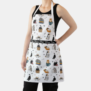 Custom Name Cat Mum Apron Funny Cute Cats Pattern