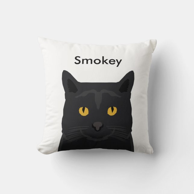 Custom name cat pillow - customisable black cat (Front)