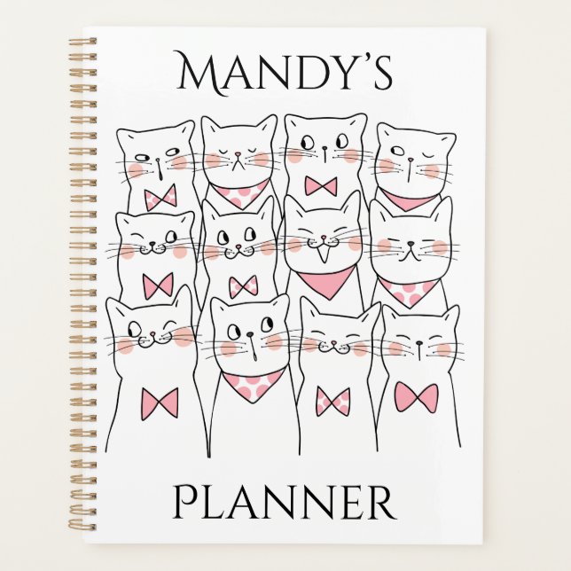 Custom Name Cat Planner, Name planner, cute cats Planner (Front)