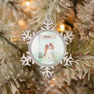 Custom Name Cavalier King Charles Spaniel Pet Dog Snowflake Pewter Christmas Ornament